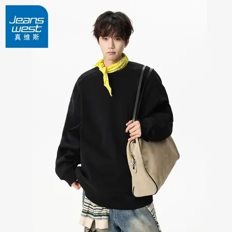 N5真维斯男士圆领卫衣2025新款秋季美式宽松套头外套男生春秋上衣商品大图
