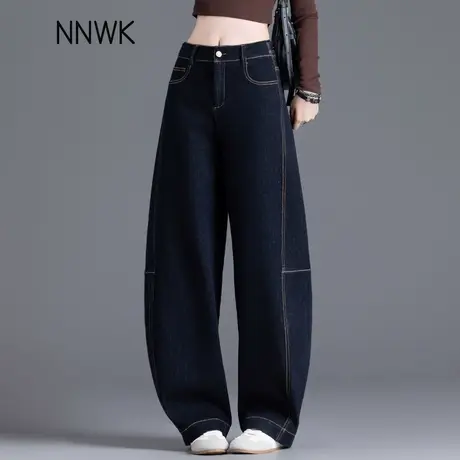 防褪色丹宁蓝牛仔裤女2025新款春秋季梨型身材裤子宽松休闲弯刀裤商品大图