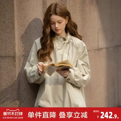 唐狮2026春季短款外套女立领下摆花苞设计超好看ins韩系优雅风图片