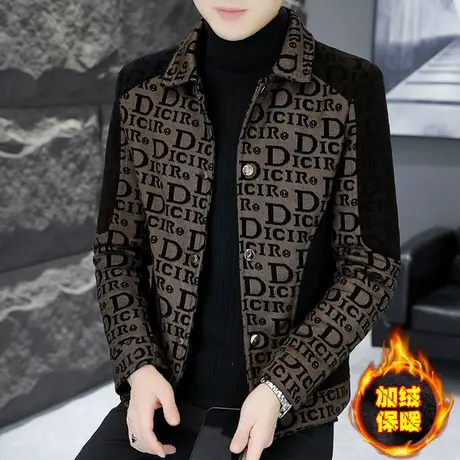 冬季欧美潮牌个性呢子夹克男士加绒加厚外套高级感拼接休闲上衣服商品大图