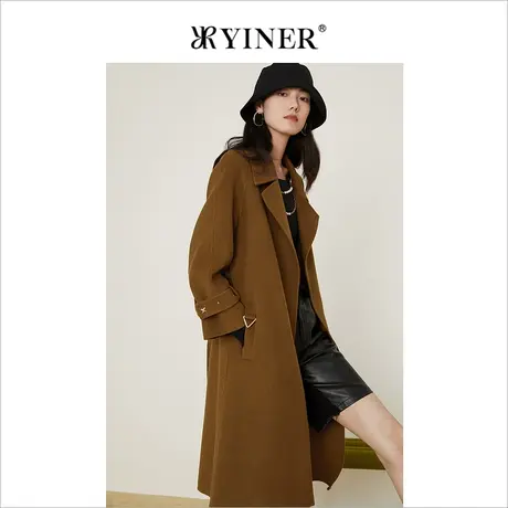 YINER音儿女装2021冬季新款西装领纯羊毛双面呢大衣商品大图