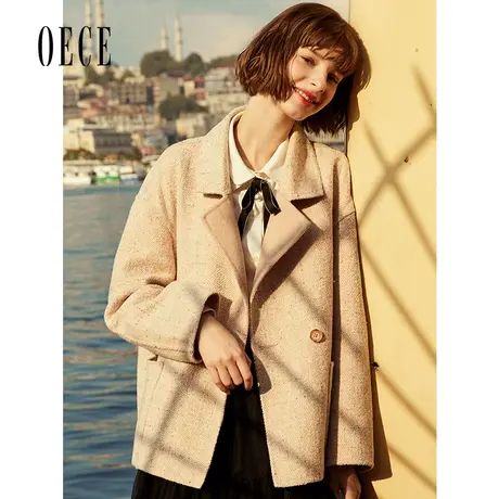 【买1送1】Oece冬季新款复古双面呢大衣气质短款毛呢外套商品大图