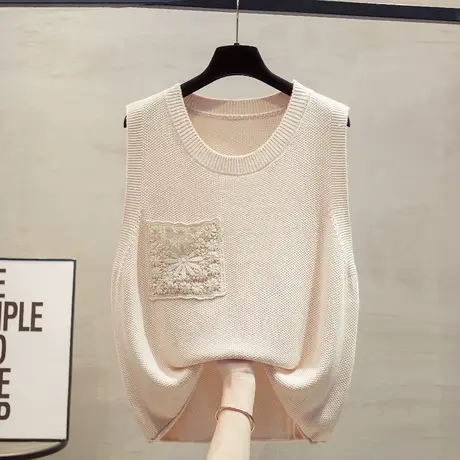 圆领针织马甲背心女2023秋装新款宽松外穿马夹棉麻风叠穿毛衣坎肩商品大图