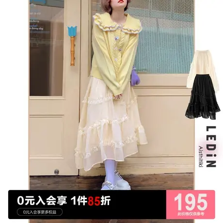 乐町黑色半身裙女中长款休闲秋季新款白色网纱裙甜美学院风裙子潮图片