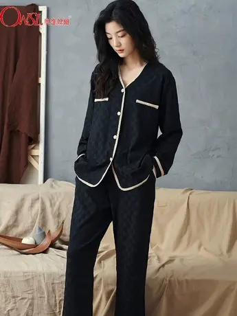 睡衣女春秋季长袖甜美简约开衫可外穿家居服套装商品大图