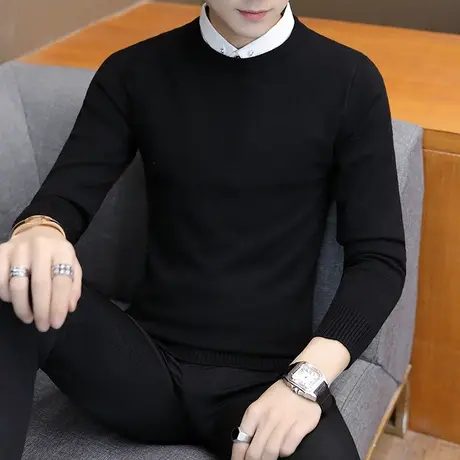 毛衣男假两件冬加绒加厚韩版针织衫打底衬衫领男士衬衣内搭上衣厚商品大图