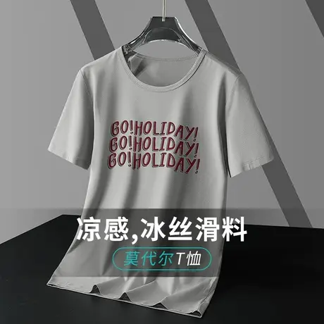 莫代尔短袖t恤男装2024新款冰丝凉感半袖上衣服夏季速干圆领体恤商品大图