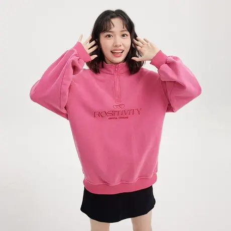 尔给oversize半拉链高领卫衣女秋2023新款美式复古上衣商品大图