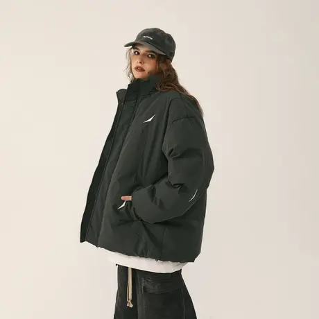 设计感纯色立领棉服女冬季加厚外套2023新款复古宽松oversize棉衣商品大图