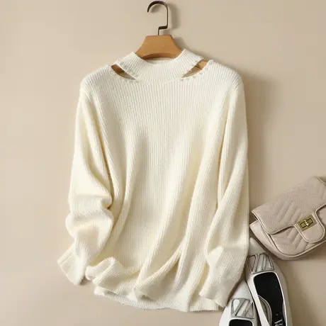 半高领毛衣套头打底衫女春装新款宽松内搭爆款水晶绒洋气针织衫女图片