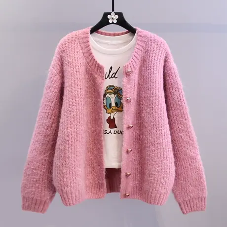 韩系慵懒风毛衣外套女秋冬2023年新款宽松设计感温柔软糯针织开衫图片