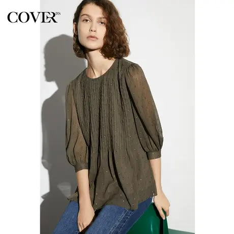 COVER2023春季细褶雪纺打条工艺衬衫图片