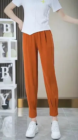哈伦裤女2023春夏季薄款抖抖裤休闲裤女高腰显瘦束脚九分哈伦裤子图片