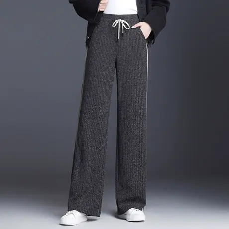 灰色针织阔腿裤女秋冬2023新款宽松垂感长裤大码显瘦直筒休闲裤子图片