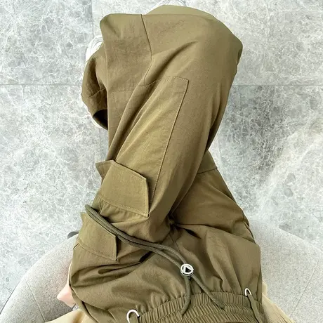 抽绳束脚工装裤女夏季薄款2024新款高腰显瘦宽松小个子口袋阔腿裤图片