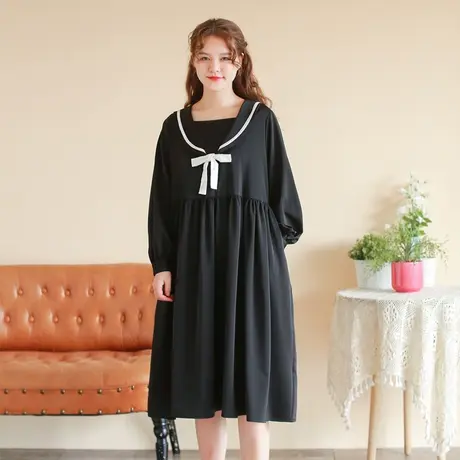 秋新品设计感蝴蝶结显瘦连衣裙大码法式优雅商品大图