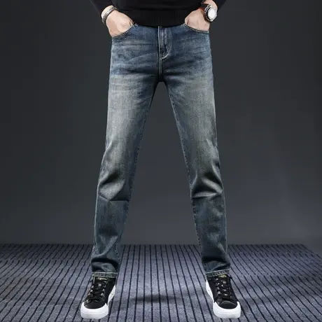 香港高端潮牌牛仔裤男2023秋冬季修身直筒男士休闲潮流百搭裤子男商品大图