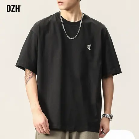 男士250克重磅黑色圆领t恤男短袖纯棉2025新款夏季宽松上衣五分袖商品大图