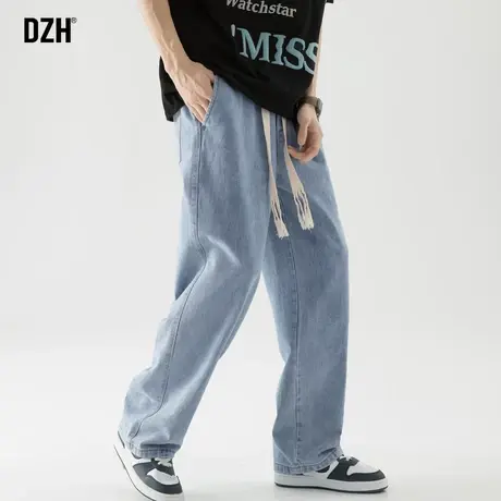 男士浅色阔腿牛仔裤男春夏直筒宽松裤子休闲牛仔长裤直筒裤拖地裤商品大图