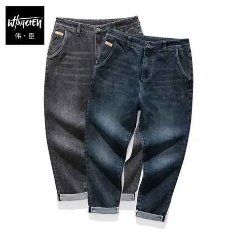 伟臣潮牌秋冬新款男士大码牛仔长裤胖子加肥加大水洗直筒牛仔裤男商品大图