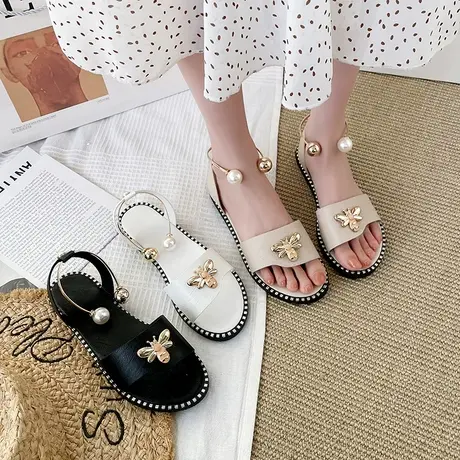 2025夏款仙女风凉鞋女ins潮学生韩版百搭平底鞋配裙子的鞋小蜜蜂图片