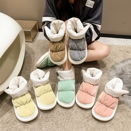 防水羽绒布包跟棉拖鞋女冬季外穿保暖室内居家加厚底防滑女士棉鞋商品大图
