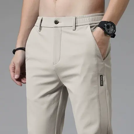 卡其色弹力运动休闲裤男士夏季薄款冰丝凉凉感防水速干夏裤男裤子图片