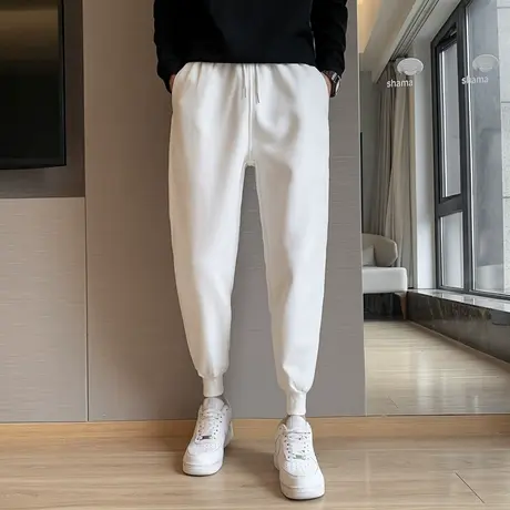 2022冬季时尚休闲纯色哈伦裤学生卫裤束腿裤男休闲裤加绒加厚保暖商品大图