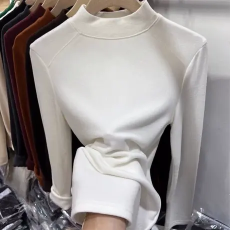 2024新款加绒加厚内搭打底衫女秋冬半高领长袖T恤修身德绒上衣潮商品大图