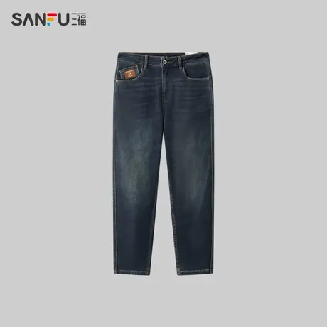 三福2023冬季男士斜表袋磨毛牛仔裤 潮流合身直腰长裤男481092商品大图