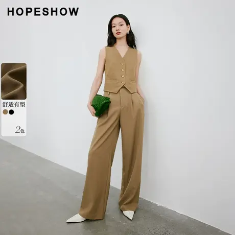 红袖纯色单排扣西装马甲hopeshow2024春季新款休闲百搭短款外套商品大图