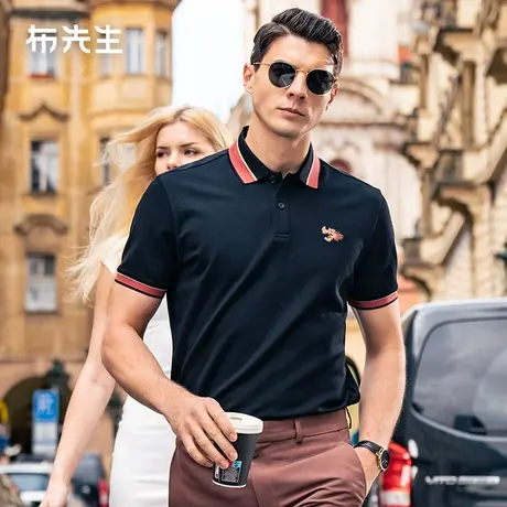 MrBu布先生龙头立体刺绣短袖t恤男2024春新款商务翻领上衣AT15075商品大图