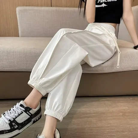束脚运动裤女2024春夏薄款速干高腰显瘦宽松小个子白色休闲哈伦裤商品大图