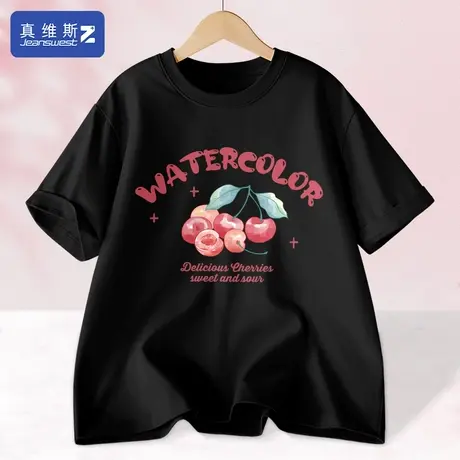 真维斯Z+黑色短袖t恤女夏季新款半袖打底衫纯棉半袖体恤大码夏装H图片