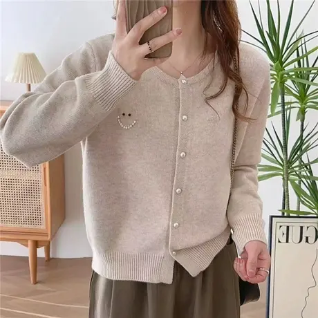 短款毛衣女针织开衫2024春装新款外穿洋气减龄宽松圆领女装外套女图片