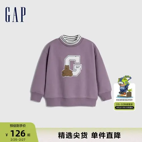 Gap女幼童秋季LOGO半高领天鹅绒卫衣儿童装洋气保暖上衣788553商品大图