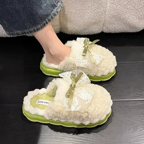 网红毛毛拖鞋女秋冬外穿棉拖鞋女款ins潮厚底保暖室内家居保暖鞋商品大图