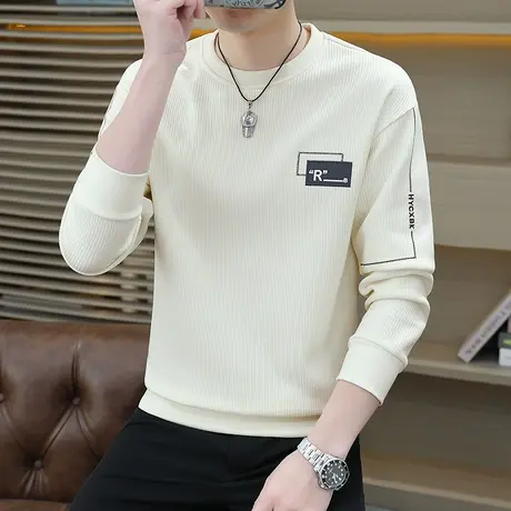 圆领卫衣男士2024春季新款长袖T恤打底衫休闲百搭潮牌男装上衣服图片