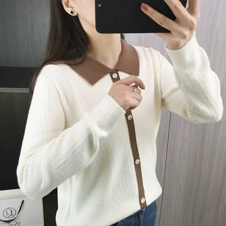 2024年春装新款套头针织衫拼色洋气上衣外穿春秋季宽松毛衣打底衫图片