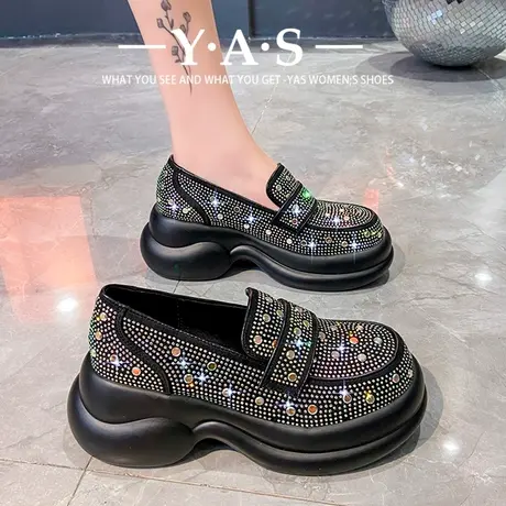 满钻厚底休闲鞋女2024年春季新款小个子增高运动鞋一脚蹬水钻单鞋商品大图