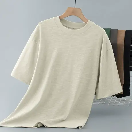 350g重磅纯棉t恤男士短袖夏季宽松上衣服竹节棉半袖美式厚实体恤商品大图