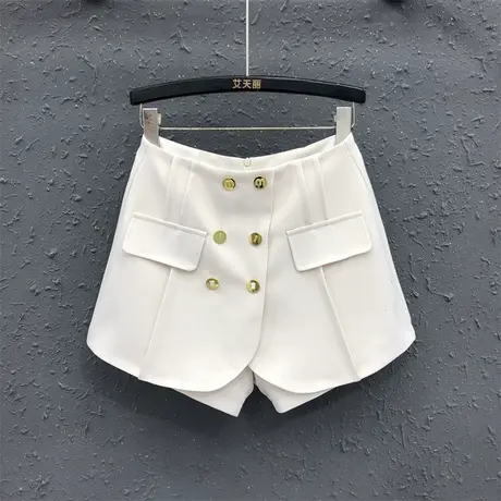 欧货韩版休闲裤女24春夏新款米白色假两件设计感洋气百搭阔腿短裤图片