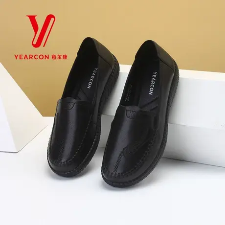 意尔康妈妈鞋软底舒适中老年女鞋圆头平底单鞋女春秋款老人皮鞋秋商品大图