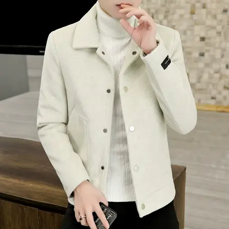 潮牌帅气毛呢外套男韩版加厚秋冬季男士休闲呢子夹克潮流保暖冬装商品大图