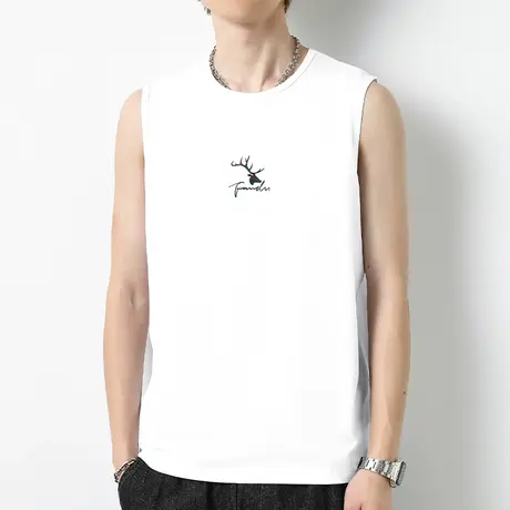 莫代尔白色背心男健身运动坎肩跨栏夏季冰丝速干凉感宽肩无袖t恤商品大图