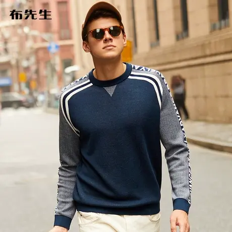 MrBu布先生长袖羊毛衫男 秋冬混纺字母修身外穿上衣男KT01390断码商品大图