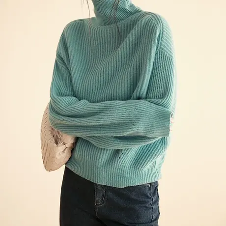 嘉茱莉2022秋冬新款1OO羊毛高领毛衣女日系慵懒风上衣小众设计感图片
