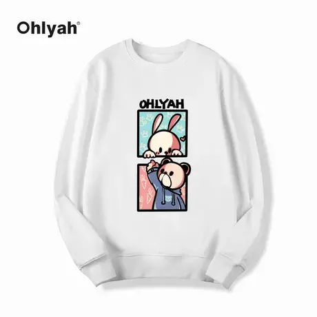 Ohlyah小众潮牌情侣兔子印花oversize落肩圆领宽松长袖卫衣薄款女商品大图