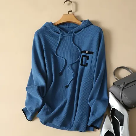 春装新款连帽套头长袖针织衫卫衣女韩版宽松外穿休闲简约毛衣女图片