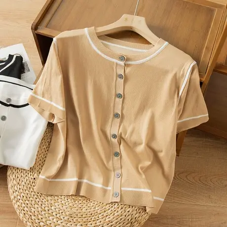 享永子短袖天丝针织上衣女通勤宽松显瘦文艺复古百搭2023春夏新款商品大图